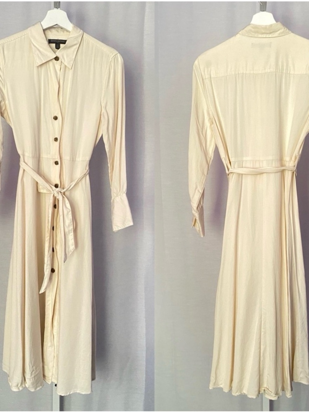 Banana Republic Cream Long-Sleeve Button-Front Shirt Dress